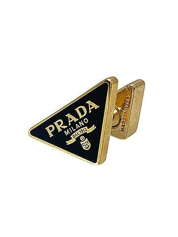 Prada Prada logo enamel metal earring (single earring) in black and gold. Suitable for both men women. (view 1)