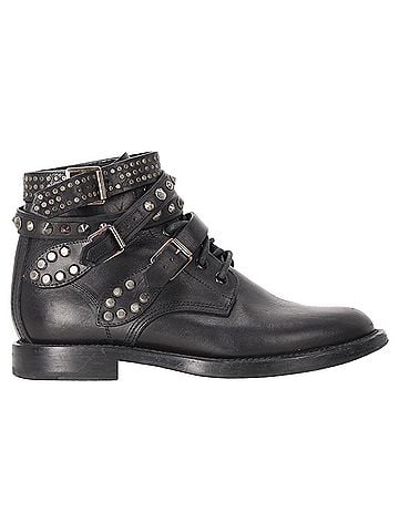 Saint Laurent Saint Laurent Studded Ranger Ankle Boots in Black Leather (view 1)
