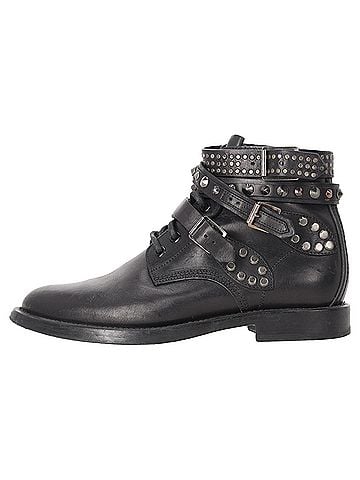 Saint Laurent Saint Laurent Studded Ranger Ankle Boots in Black Leather (view 2)
