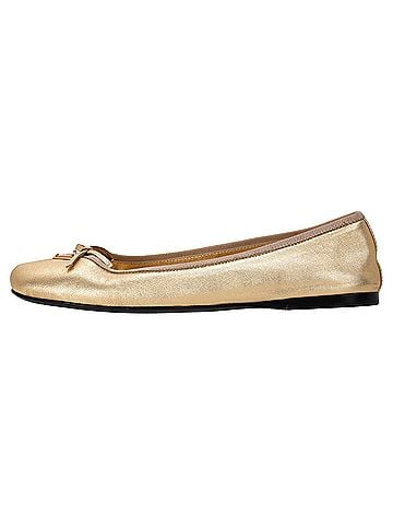 Prada Prada Logo-Plaque Bow Ballet Flats in Metallic Gold Leather (view 2)