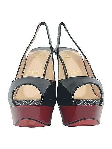 Christian Louboutin Christian Louboutin Lady Peep Sling 150 Pumps in Black Patent Leather (view 2)