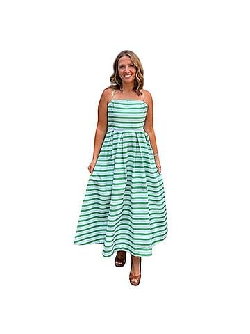 English Factory Pleated Stripe Midi Dress Casual Dress (view 1)