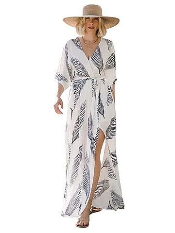Baltic Born Corinth Leaf Print Kimono Max Casual Dress (view 1)