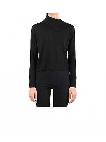 White + Warren Superfine Merino Asymmetrical Top in Black (view 2)