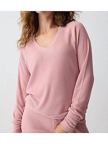 P.J. Salvage Textured Essentials Long Sleeve Top in Rosewood (view 2)