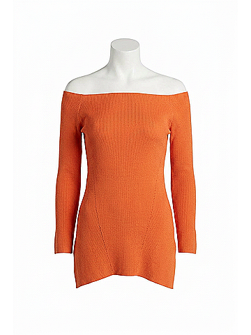 Veronica Beard Derick Ribbed Off-Shoulder Pullover Tee in Deep Orange (view 1)