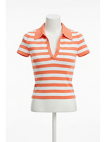 Alice + Olivia Martha Striped Polo in Coral/Soft White (view 1)