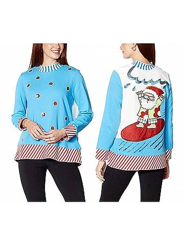 Berek Surfing Santa Two-Sided Sweatshirt Top in Blue (view 2)