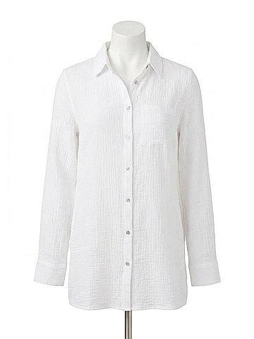 FDJ Long Sleeve Cotton Gauze Tunic in White (view 1)