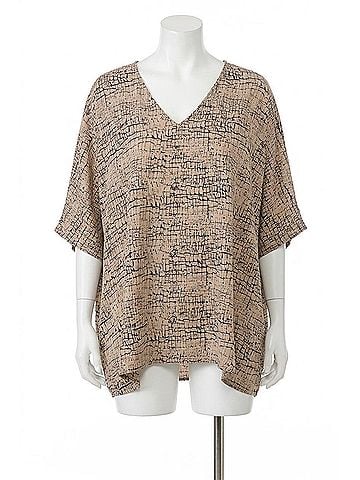 Adrienne Animal Print Poncho V-Neck Tunic in Beige (view 1)