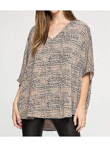 Adrienne Animal Print Poncho V-Neck Tunic in Beige (view 2)