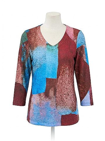 FDJ Three Quarter Sleeve V-Neck Top in Bricklane (view 1)