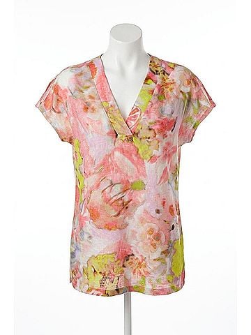 Renuar Watercolor Floral Fruit Linen Short Sleeve Tunic in Multi (view 1)
