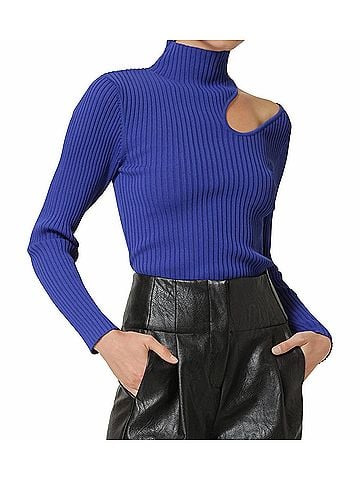Line & Dot Nico Mock Neck Long Sleeve Ribbed Sweater in Royal Blue (view 2)