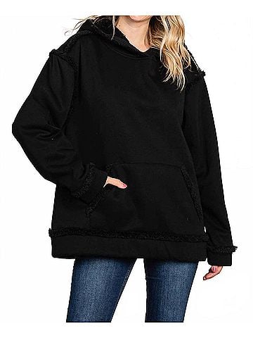 Cotton Bleu Casual Faux Fur Lined Hoodie in Black (view 2)