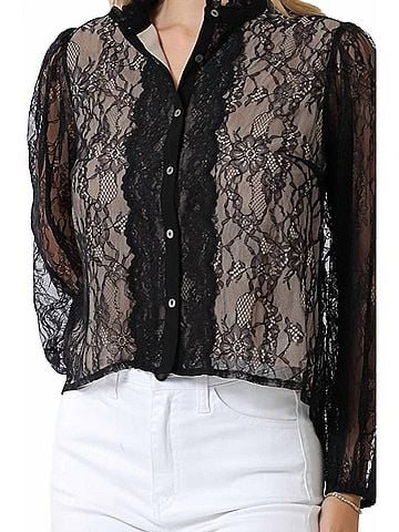 AaKaa Sammy Sheer Lace Top in Black (view 2)