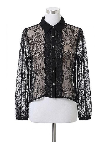 AaKaa Sammy Sheer Lace Top in Black (view 1)