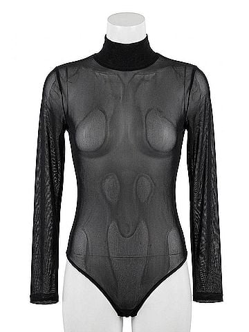 Love Tree Hannah Long Sleeve Black Sheer Bodysuit in Black (view 1)