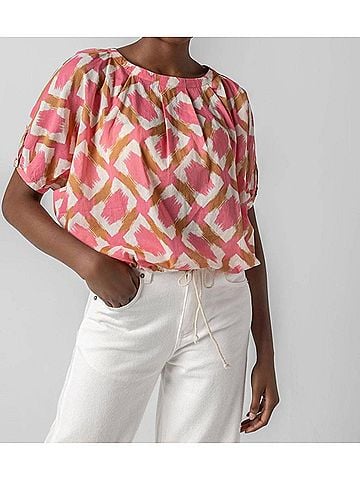 Lilla P Short Sleeve Tie Waist Top in Punch Ikat Print (view 2)