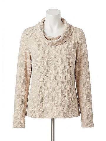 Habitat Sunburst Knit Cowl Seamed Tee in Beige (view 1)