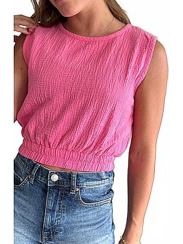 Bobi Crewneck Tank With Elastic Hem Top in Daiquiris (view 2)