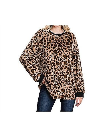 Cotton Bleu Trendy Animal Print Pullover Top in Brown (view 2)
