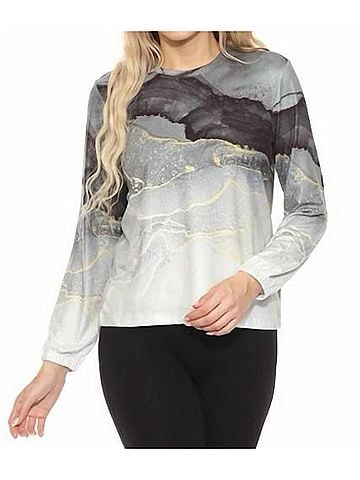 P.J. Salvage Diamond Marble Long Sleeve Top in Multi Black (view 2)