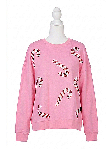 Mud Pie Holiday Candy Cane Sweatshirt in Pink (view 1)