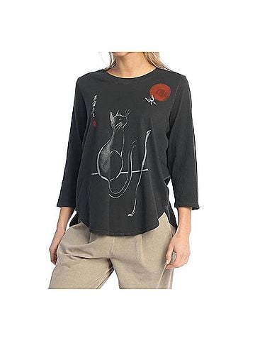 Jess & Jane Nine Lives Pigment Dyed Cotton Top in Black (view 2)