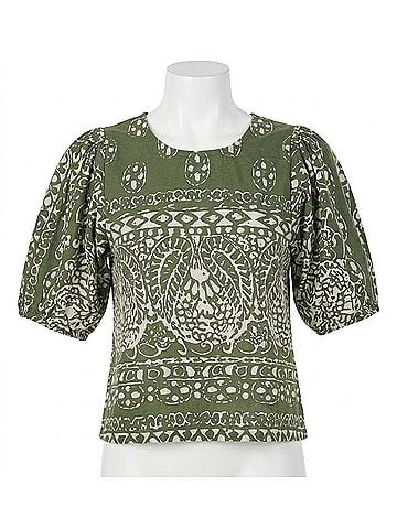 Fifteen Twenty Rosie Puff Sleeve Top in Green/Off White Print (view 1)