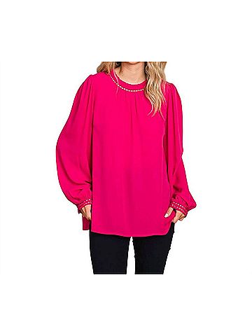Cotton Bleu Soft Ladder Trim Detailed Top in Fuchsia (view 2)