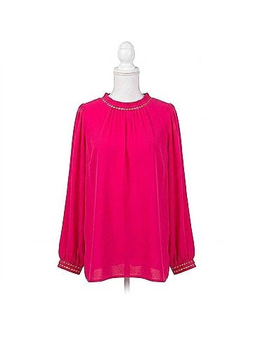 Cotton Bleu Soft Ladder Trim Detailed Top in Fuchsia (view 1)