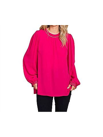 Cotton Bleu Soft Ladder Trim Detailed Top in Fuchsia (view 2)