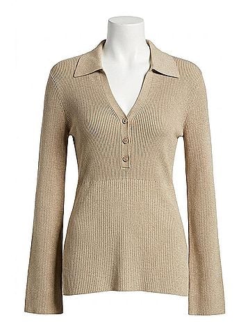 525 America Women's Gemma Ribbed Polo Top in Beige (view 1)