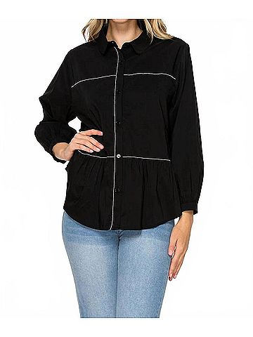 Joh Jobeth Stretch Woven With Beading Trim Top in Black (view 2)