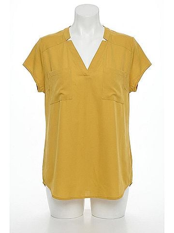 Doe & Rae Curpo Slit V-Neck Top With Pleat Detail in Mustard (view 1)