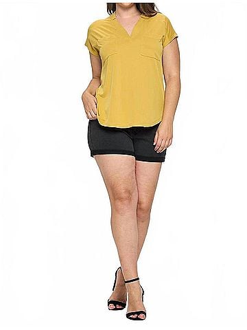 Doe & Rae Curpo Slit V-Neck Top With Pleat Detail in Mustard (view 2)