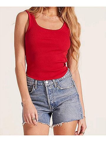 Bobi Ribbed Scoop Neck Cropped Tank in Lava (view 2)