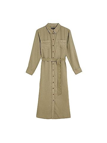 Blu Pepper Women's Collared Three Quarter Sleeve Shirt Dress in Olive (view 1)