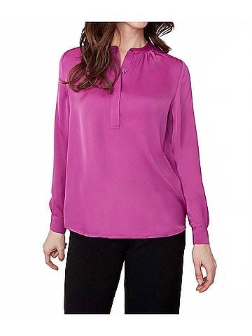 Renuar Lux Silky Woven Blouse in Plum (view 2)