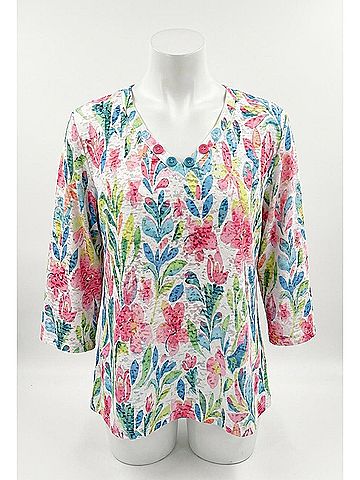 Ethyl V-Neck Button-Down Top in Rosie Multicolor (view 2)