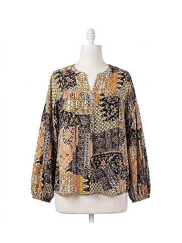 Cotton Bleu Mix And Match Bubble Sleeve Top in Brown Multi (view 1)