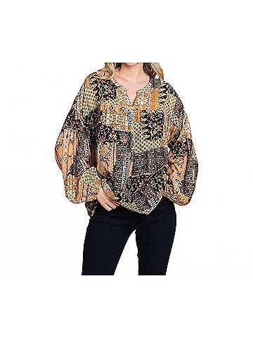 Cotton Bleu Mix And Match Bubble Sleeve Top in Brown Multi (view 2)