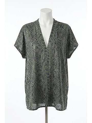 Adrienne Snake Print Double V-Neck Top in Green (view 1)