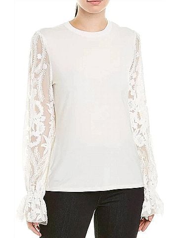 Elie Tahari Harmani Lace Sleeve Top in White (view 2)