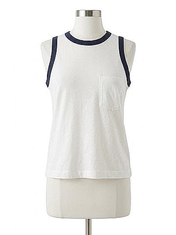 Bobi Contrast Binding Pocket Tank Top in Cream/Seaside (view 1)