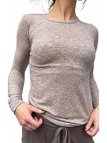Bobi Crewneck Long Sleeve Tee in Heather Grey (view 2)