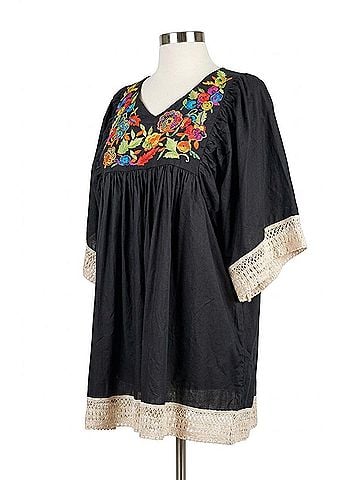 Velzera Embroidered Crochet Babydoll Tunic in Black (view 1)