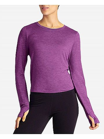 Danskin Cutout Cropped Long Sleeve Tee in Vivid Viola Heather (view 2)
