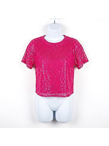 THML Sequin Short Sleeve Top in Hot Pink (view 1)